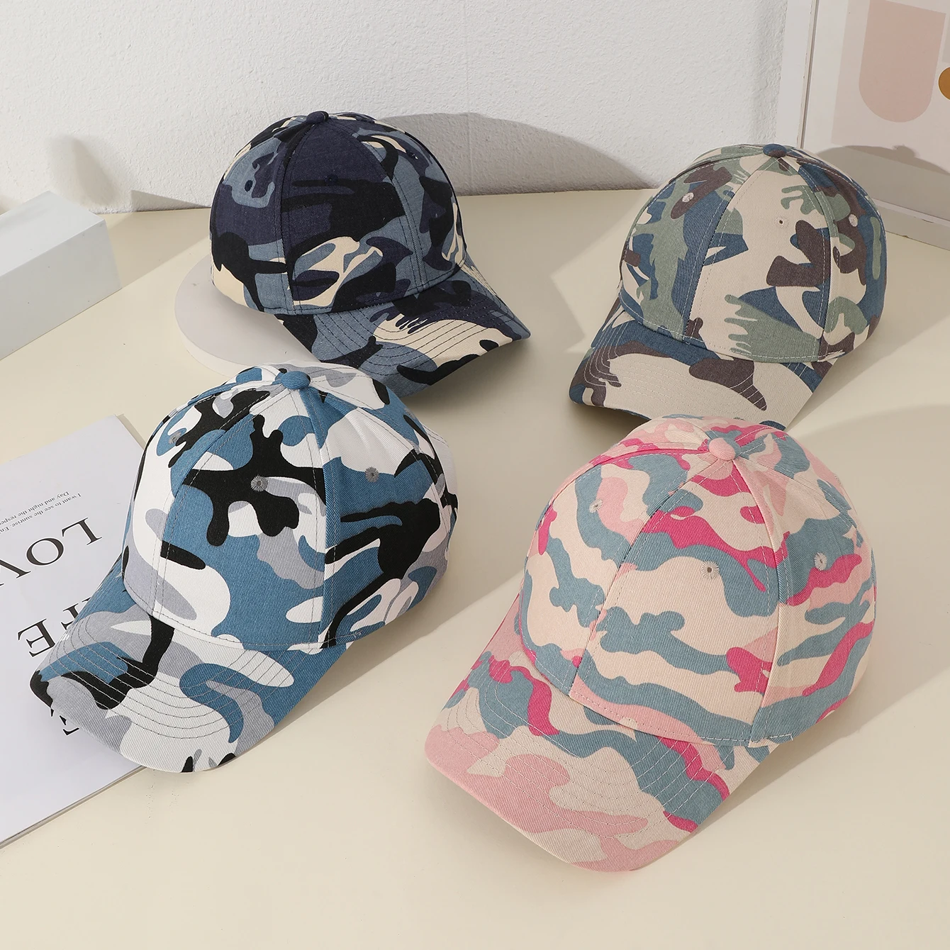 Korean version of the trend of color camouflage hard top baseball cap for men and women general recreational sports training vis