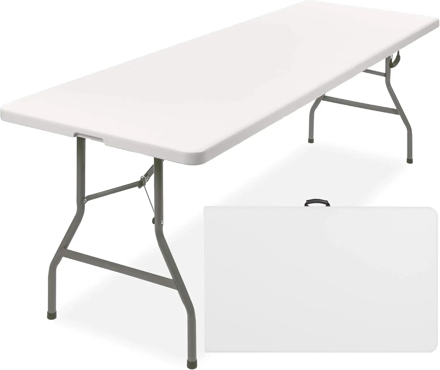 Best Choice Products 8ft Plastic Folding Table, Indoor Outdoor Heavy Duty Portable w/Handle, Lock for Picnic, Party, Pong,