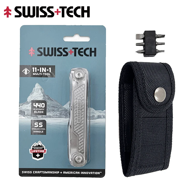SWISS TECH 11 in 1 Mini Multitool EDC Outdoor Camping Survival Multi-function Tools with Scissors Screwdriver Gifts for Men