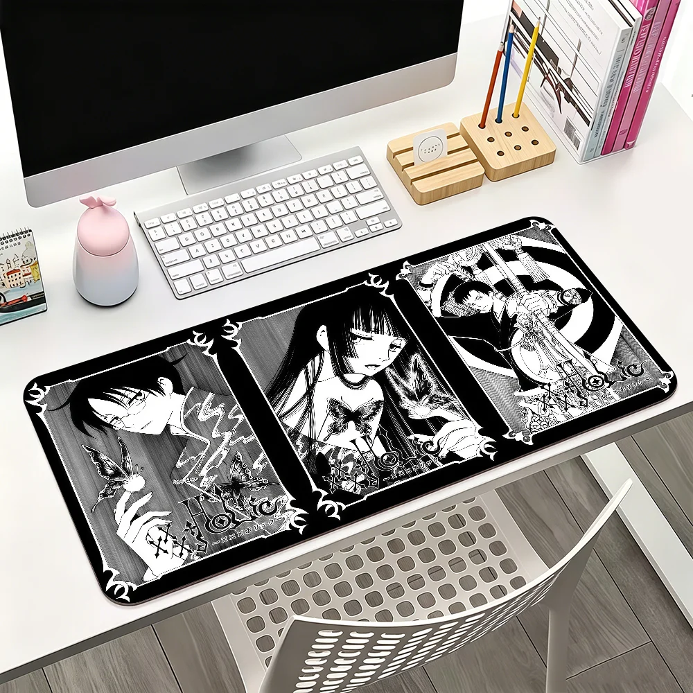 xxxHOLiC Alfombrilla de ratón estilo japonés con diseño de chica de anime en blanco y negro para juegos de oficina y teclados, antideslizante, grande, impermeable