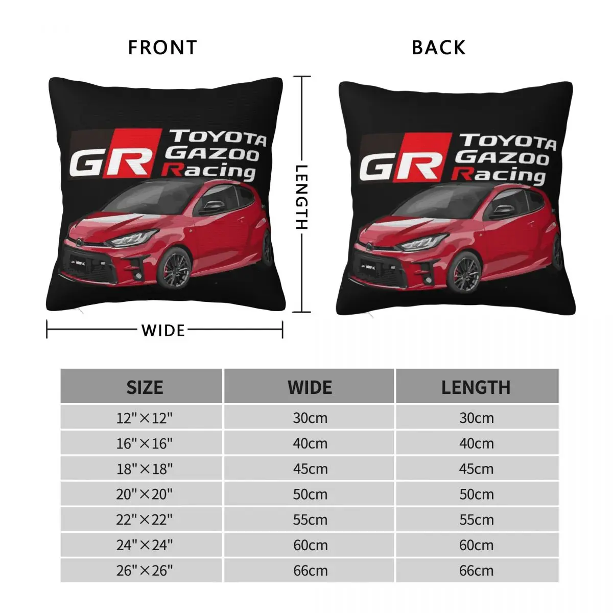 GR Yaris Gazoo Racing Red Square Pillowcase Polyester Linen Velvet Printed Zip Decorative Pillow Case Home Cushion Cover 18