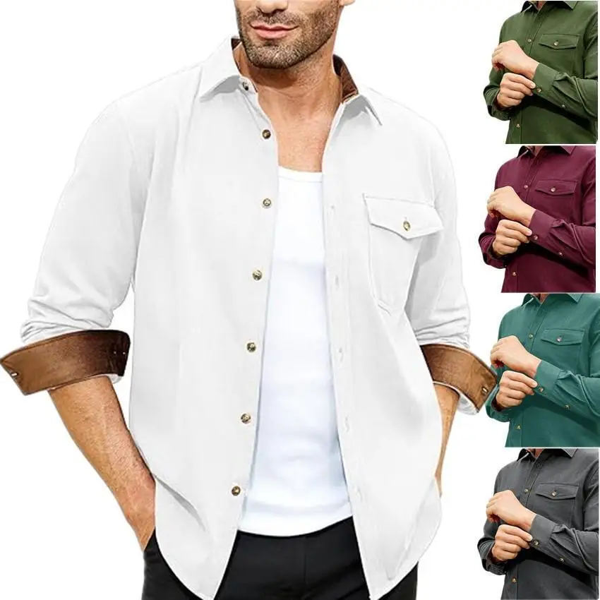 2024 Autumn and winter new Europe and America men's young casual men's shirt Long Sleeve  Button Shirts Vintage Big size jacket