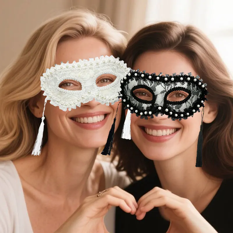 

Halloween Cosplay Women's Half Face Pearl Lace Ribbon Mask Makeup Ball Cosplay Party Prop Decoration Masquerade Mask