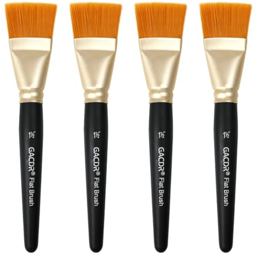 

1 1/2 inch Flat Paint Brushes for Acrylic Painting, 4 Pieces 38mm Large Craft Basecoating PaintBrushes with Wooden Handle for A