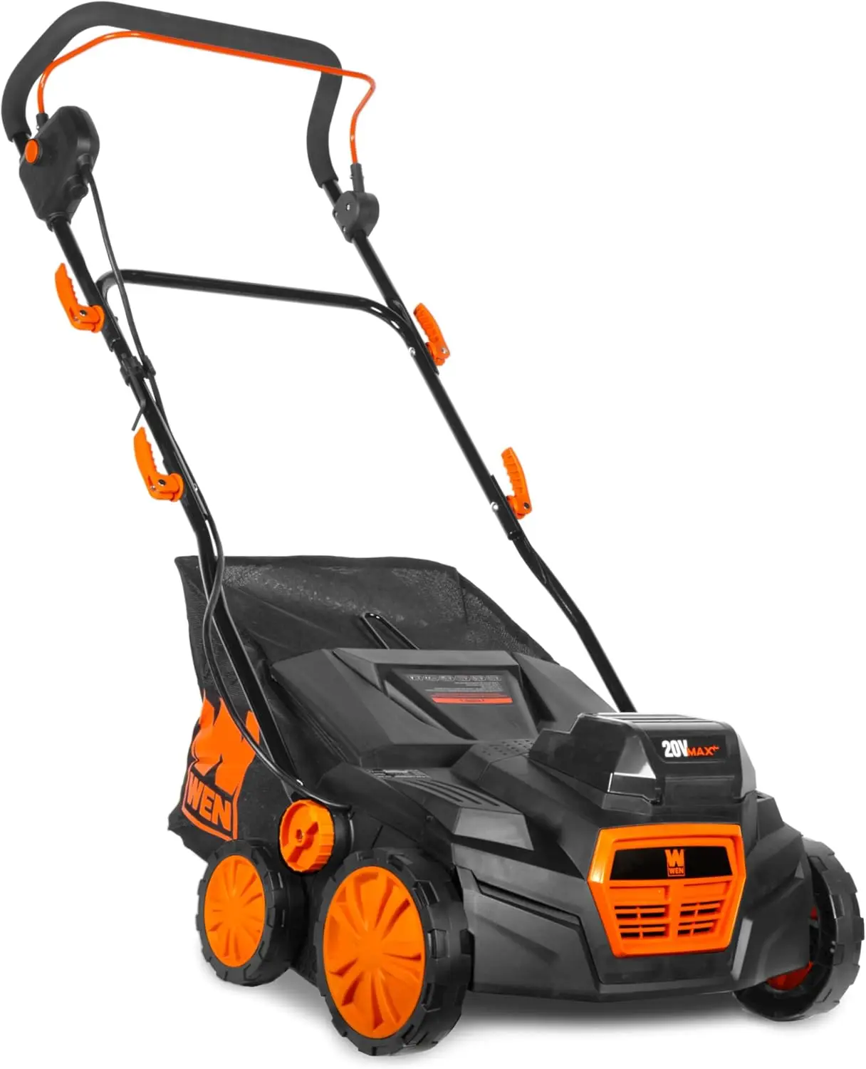 WEN 20V Max Cordless 15-Inch 2-in-1 Brushless Electric Dethatcher and Scarifier with Collection Bag, Two 4.0 Ah Batteries, and D