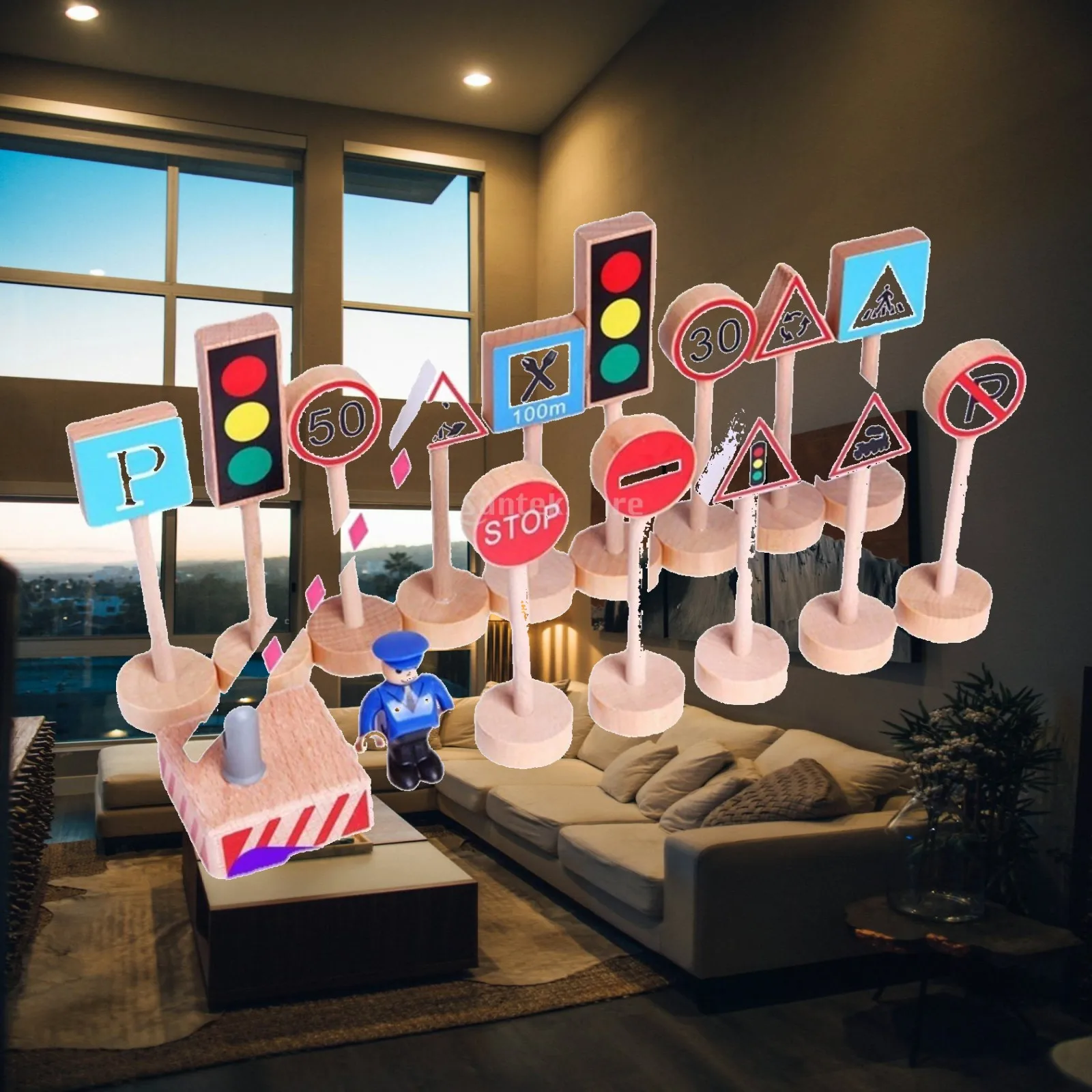 Wooden Traffic Sign Toy Non-Electric Road Sign Learning Model Simulation Traffic Signs Compact Solid Wood for Children