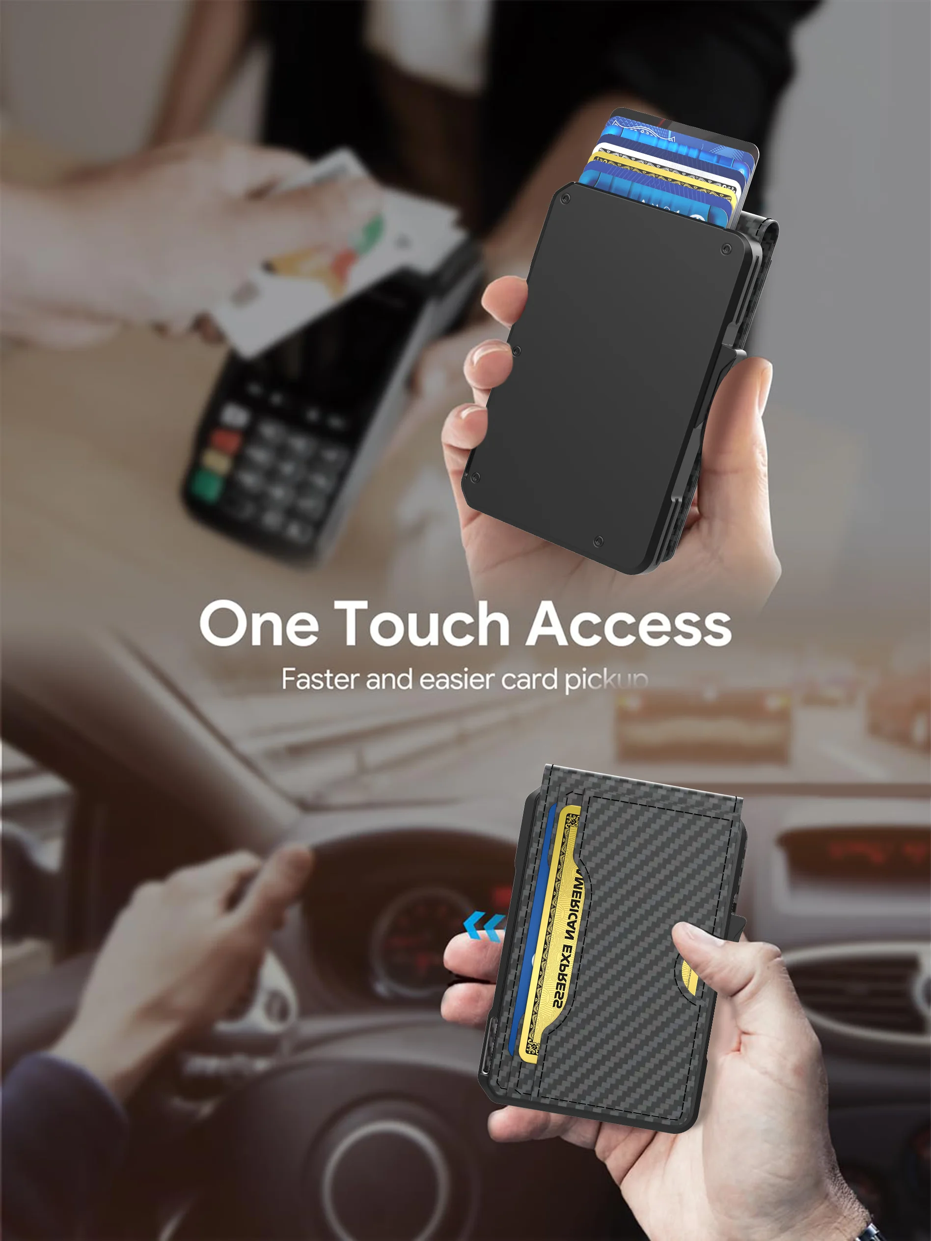 RFID Carbon Fiber Men's Wallet Anti-Theft Slim Wallet - Ultra Thin Smart Card Holder with Pop-Up Mechanism & Money Clip