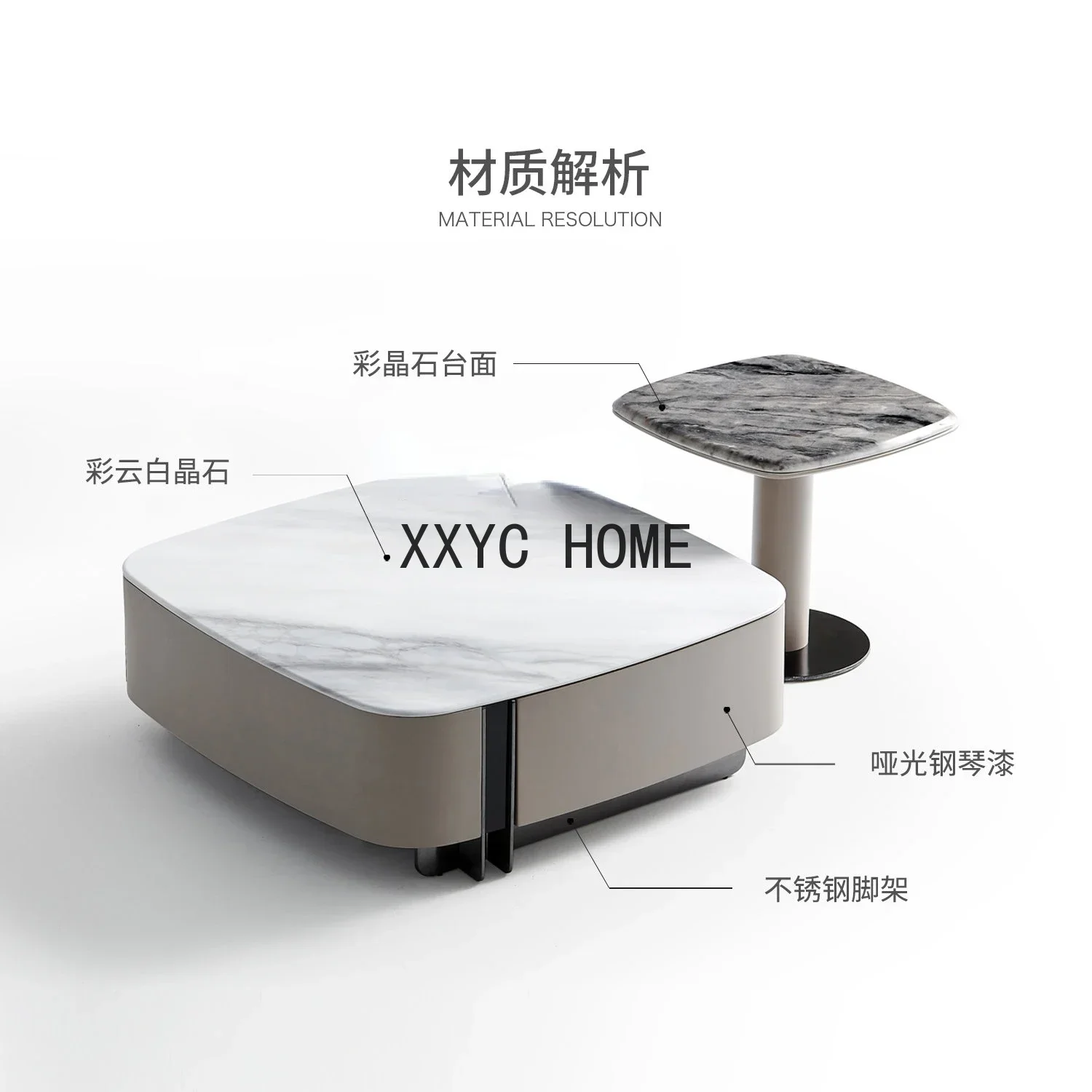 Mesa de centro quadrada de mármore luz luxo moderna sala de estar casa mesa de centro combinação de armário de tv