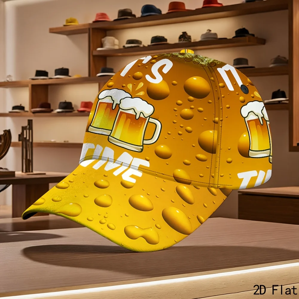 Customization 1pc With Beer Time Frothy Mugs Print Adjustable Snapback Cap Breathable Unisex For Casual Attire Ideal For Weekend