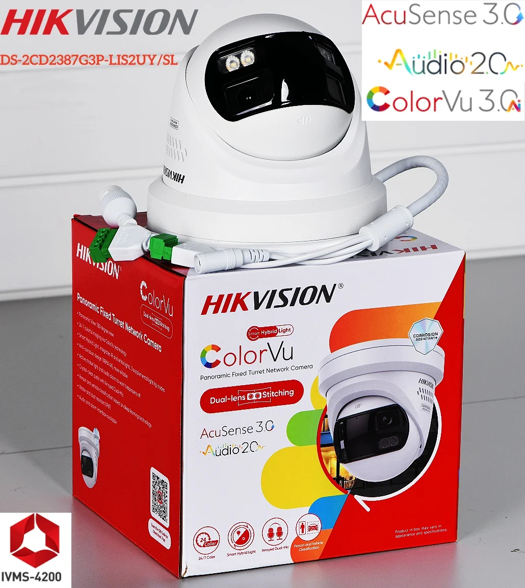Hikvision DS-2CD2387G3P-LIS2UY/SL 8MP Panoramic Turret Camera 180° ColorVu 3.0 Smart Hybrid Light AcuSeek AI PoE IP67