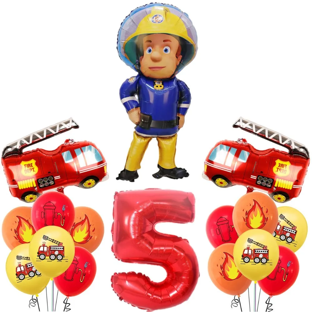 Fireman Sam Birthday Party Decoration Fire Truck Balloons Paper Plate Cup Kids Baby Shower Firefighter Theme Party Supplies Set