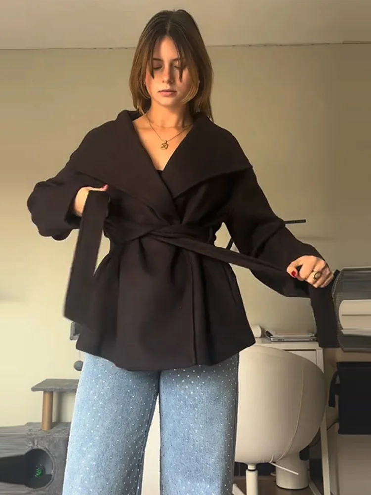 Elegantní kožešinová bunda s dlouhým rukávem a šněrováním, dámský kabát, podzim/zima 2025, volný, teplý, s kapucí - náhled 3