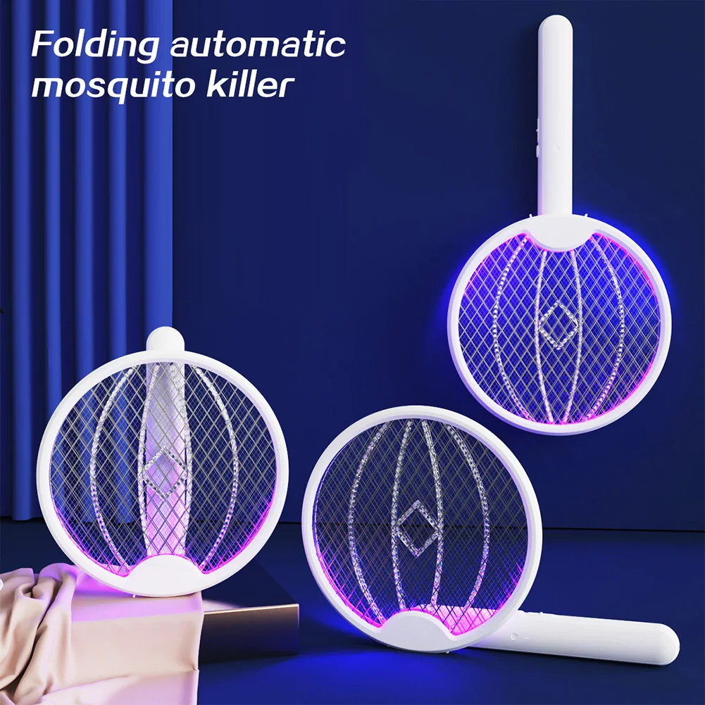 Foldable Electric Fly Swatter Racket Rechargeable Portable Bugs Zappers For Living Room Bedroom