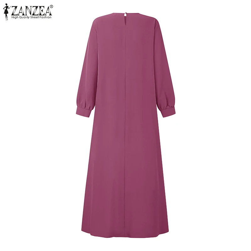 فساتين ZANZEA لخريف 2025 مُزينة بالدانتيل فستان عباية إسلامية للنساء أنيق بأكمام طويلة فستان صيفي مطوي رداء إسلامي