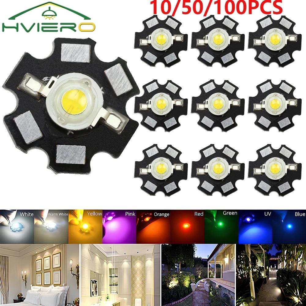 10/50/100X 1W High Power Light Beads Warm White 20mm Star PCB Emitter LED Bulb 4 Gold Line COB Diodes Lamps for Flashlight Home