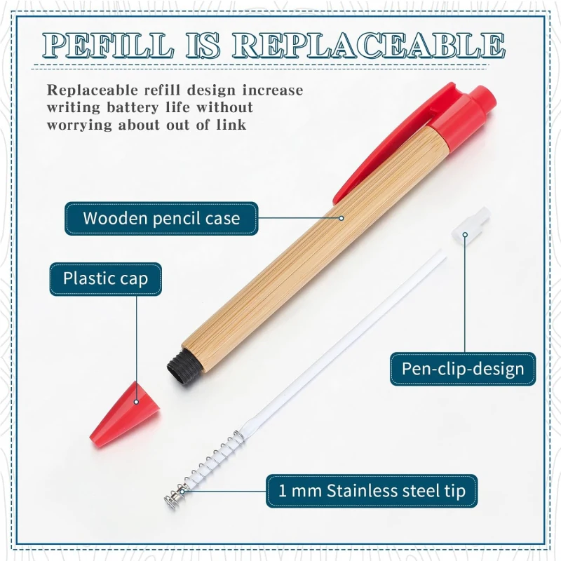 20 piezas-Bolígrafo De bambú retráctil para oficina, escuela, boda, regalo publicitario
