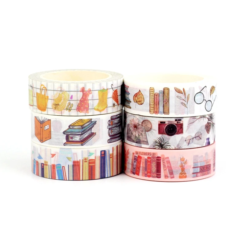 1PC 10M Deco Library Books Paper Washi Tape Set for Planner Scrapbooking Adhesive Masking Tape Kawaii Papeleria School Supplies