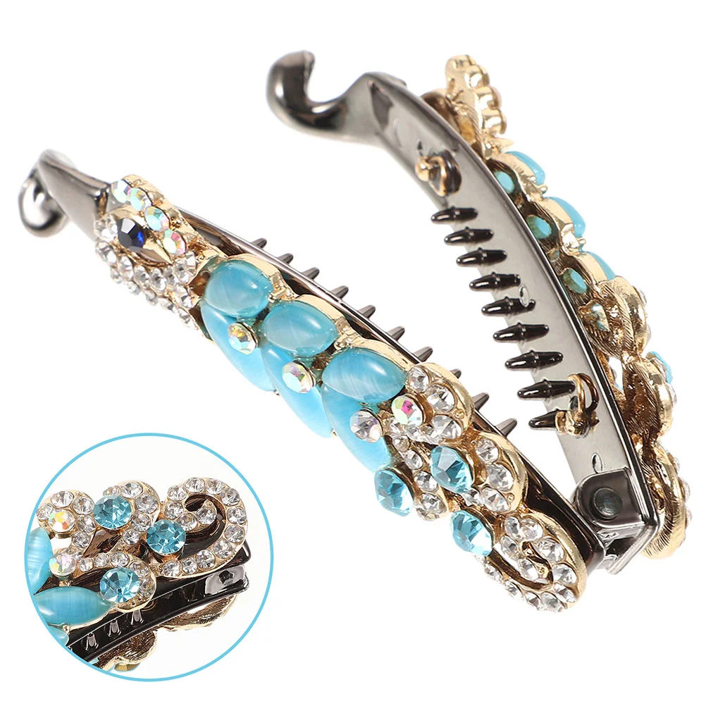 2 Pcs Rhinestone Clip Girl Hair Clips Claw for Thin Clamp Alloy Inlaid Rhinestones Miss