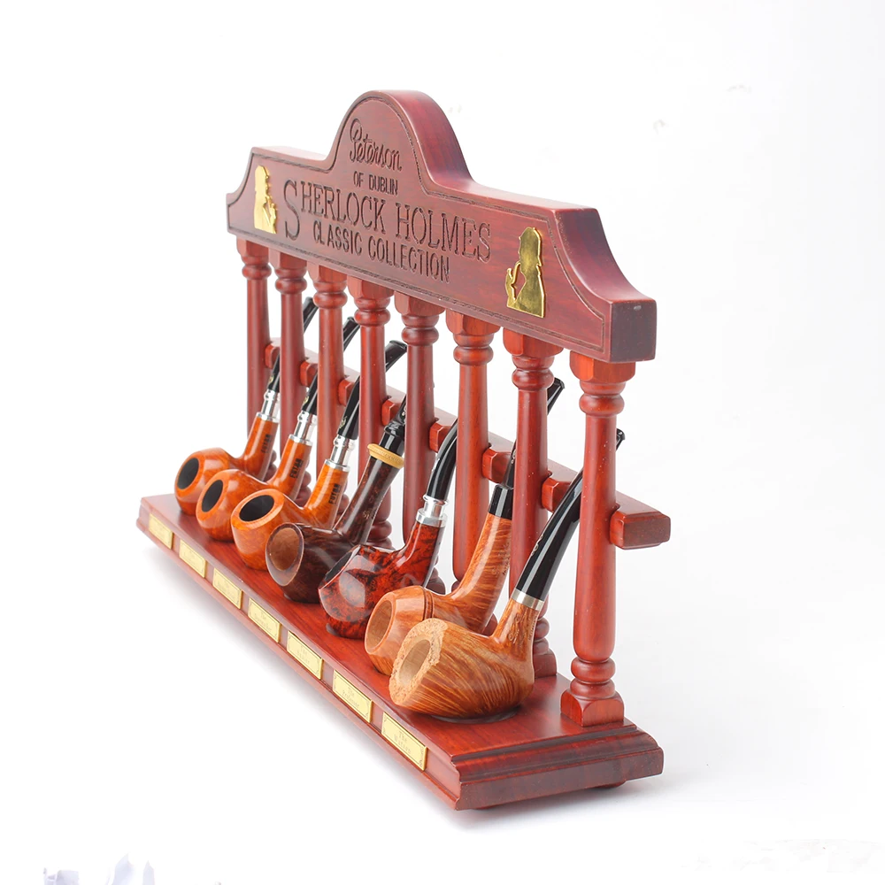 MUXIANG 7-position tobacco pipe wooden frame Imported rosewood wooden frame Desktop vertical ornament L：470mm W : 90mm H : 270mm