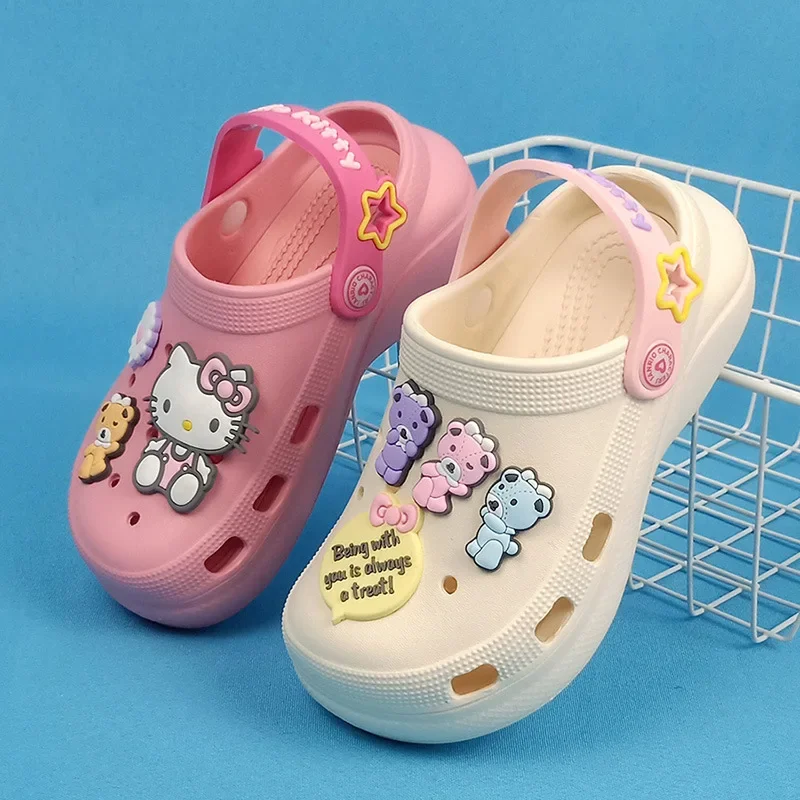 Hello Kitty Anime Girl Summer Sandals Hole Shoes Kawaii Sanrio Hollow Out Breathable Beach Slippers Cute Outdoor Non-Slip Shoes