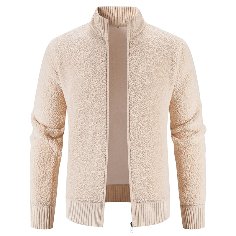 

High Quality Flecee Jacket for Men Stand Collar Cardigan Lamb Fleece Casual Jacket Autumn Winter Soft Shell Warm Outwear