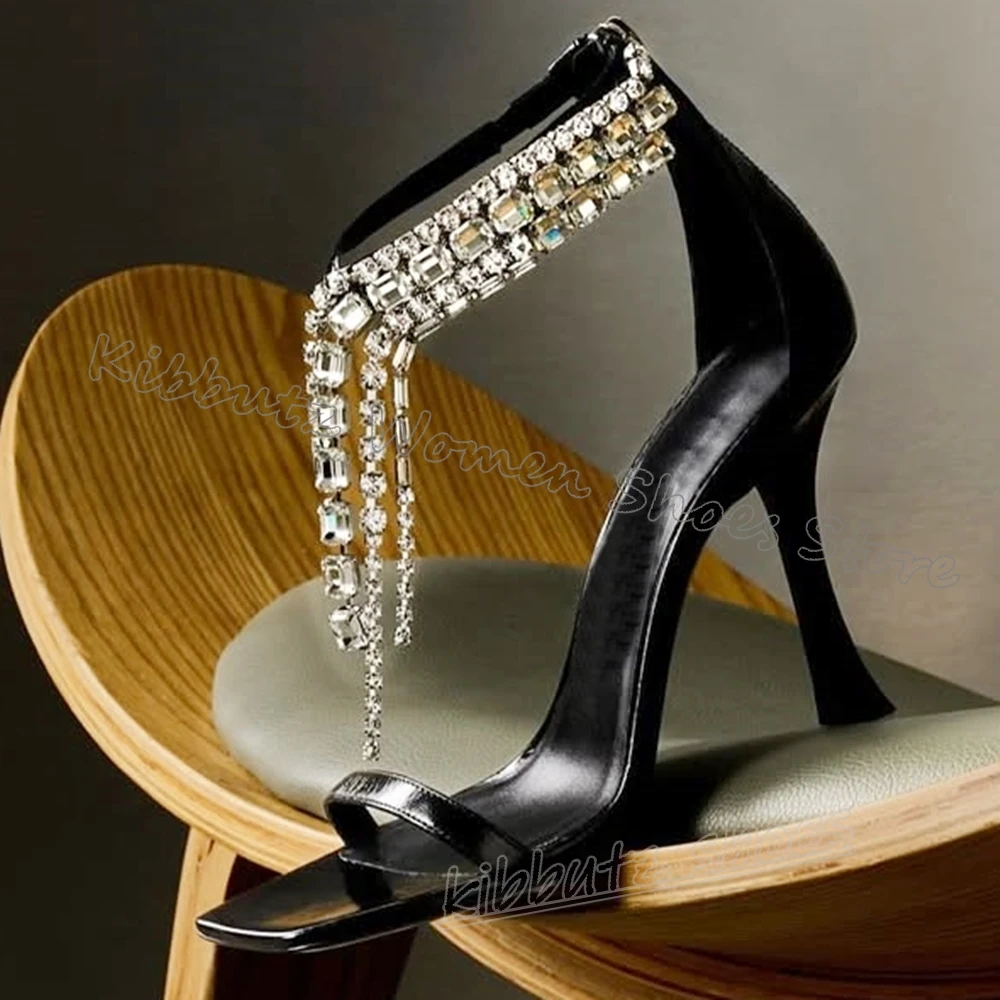 

Crystal Ankle Boots Glossy Square Toe Kitten Heels Leather Solid Color Fashion Luxury Elegant Concise Sexy Novelty Women Shoes