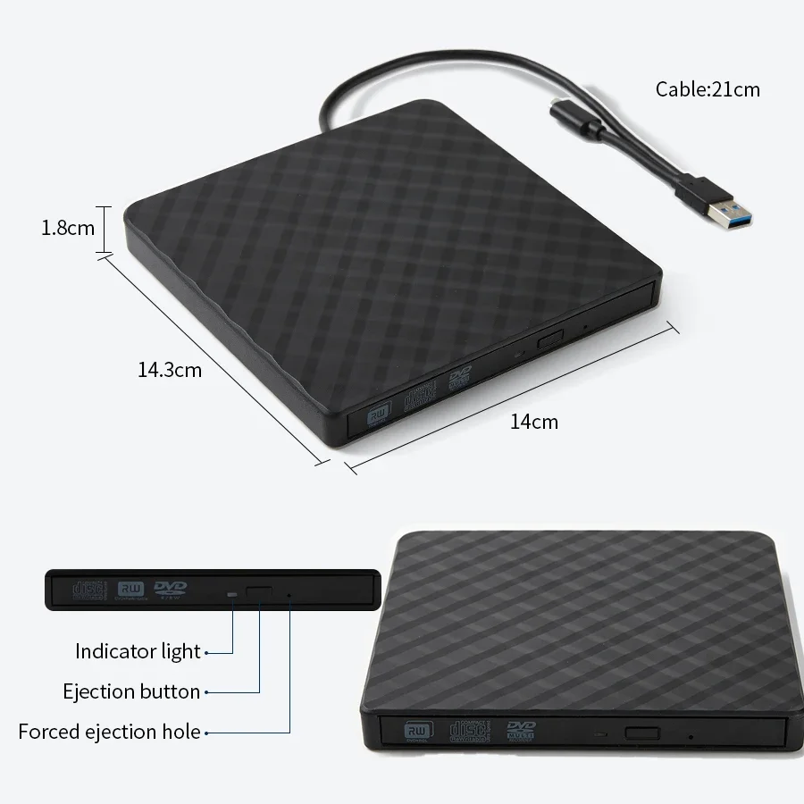 2 في 1 USB3.0 Type-C سليم خارجي DVD RW CD الكاتب محرك الموقد قارئ لاعب محركات الأقراص الضوئية لأجهزة الكمبيوتر المحمول DVD الموقد