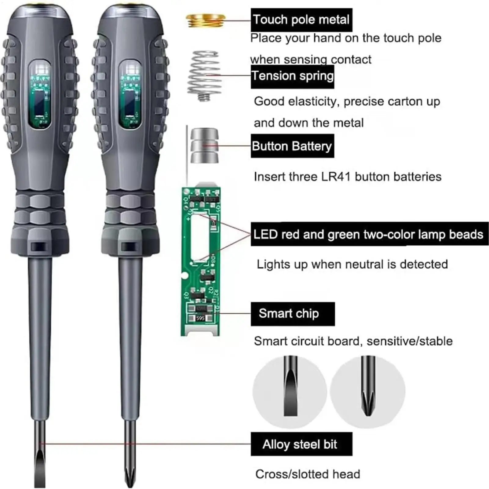 Screwdriver Electricity Detector High Torque Screwdriver Tool Strong Magnetic Screwdriver Head Electrical Current Test Detector