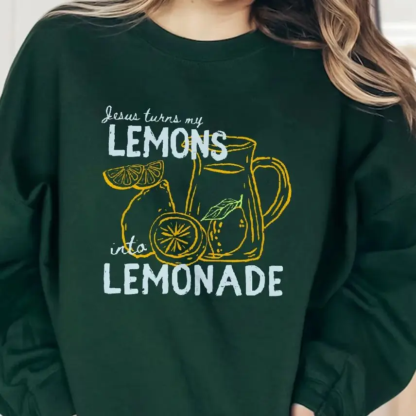 

Sweatshirt Long Sleeves Stylish Pullover Y2K Graphic Hoodies Crew Neck Unisex Casual Daily Wear Lemons Lemonade Hand Drawn