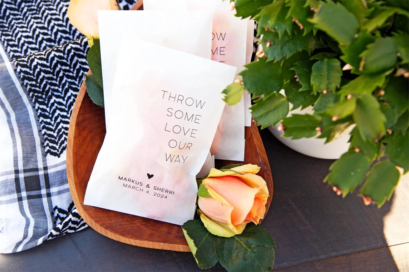 50 Throw Some Love Our Way - Wedding Exit Personalized Bags - Confetti or Flower toss - Pack of 50 Large Size Glassine Bags