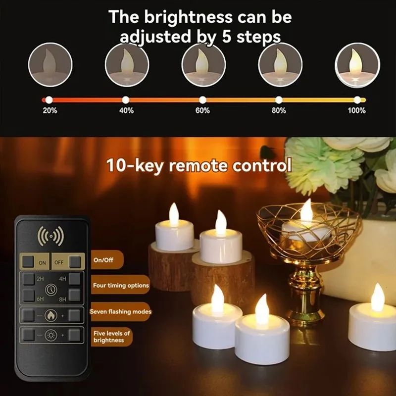 

Светодиодные чайные свечи с USB-зарядкой (6 шт.), беспламенные свечи с пультом дистанционного управления, таймером и зарядной базой