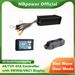 US Stock Dual Mode NBpower 48V/72V 45A Sine Wave Ebike Controller for 1500W-2000W Ebike motor +SW900/UKC1 Display