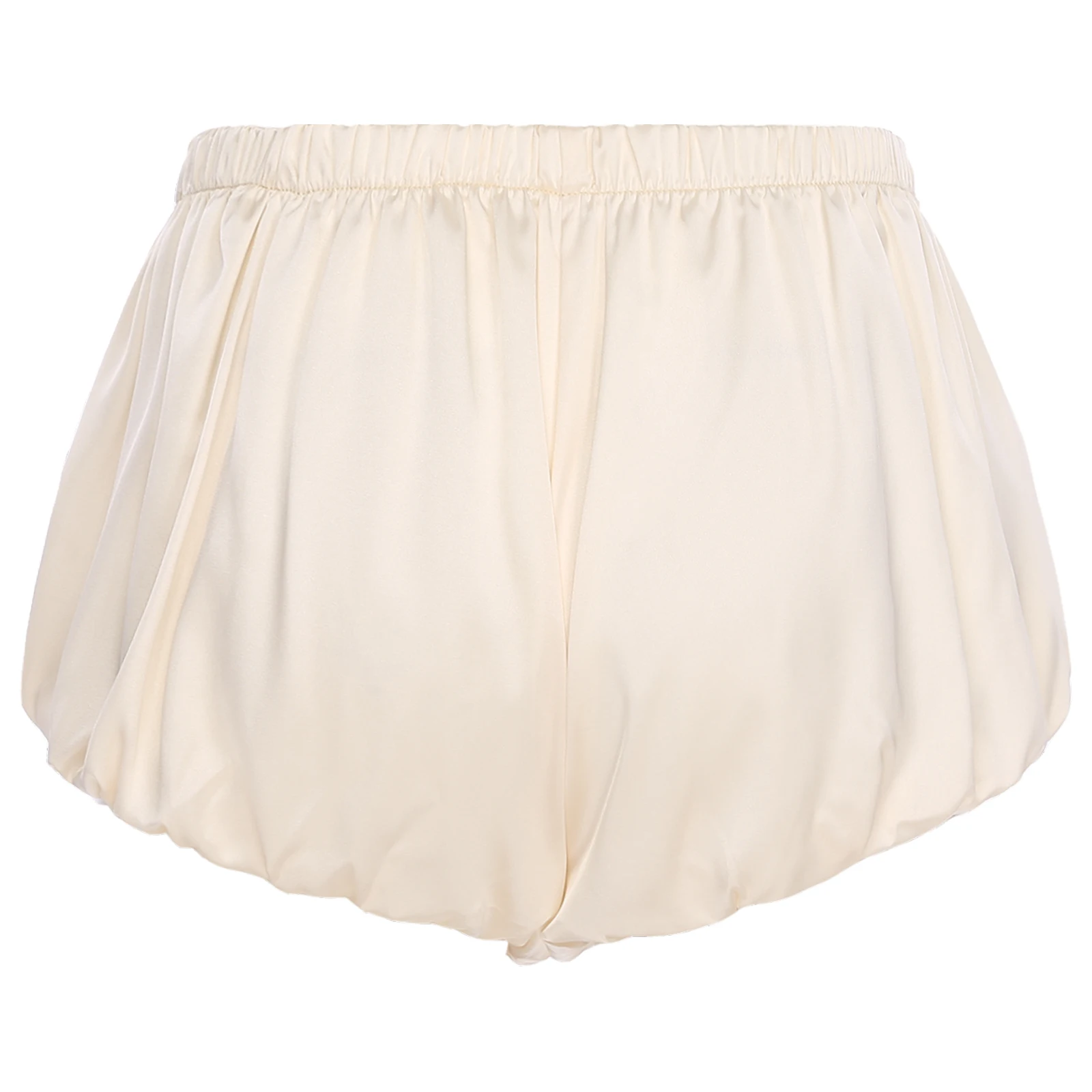 Celana Pendek Wanita Model Low Rise Bahan Satin dengan Pinggang Elastis Warna Solid untuk Pakaian Santai, Celana Dalam Bubble, Pettishorts untuk Gaun Lolita