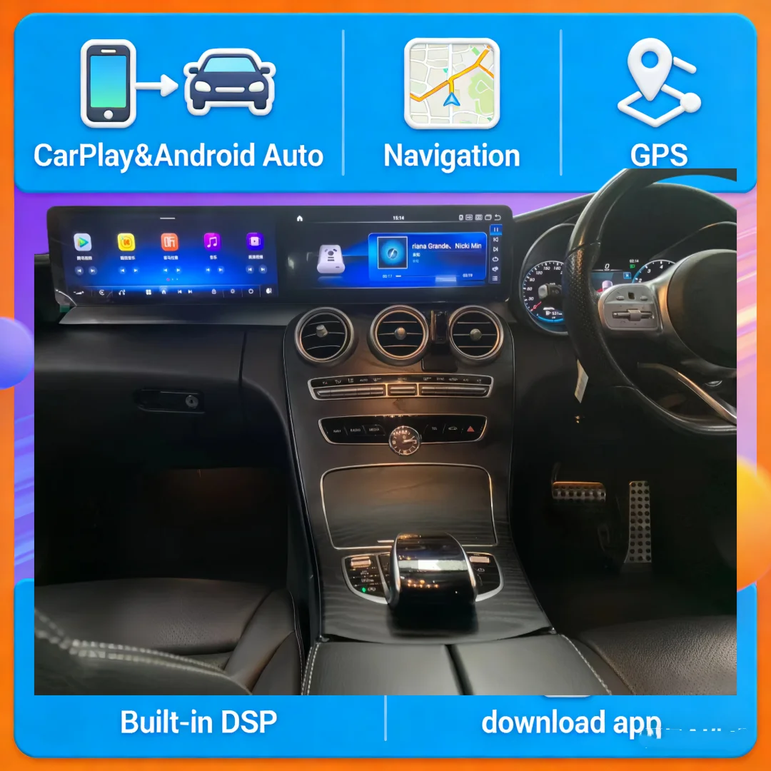 25.6" Android 14 RHD LHD CarPlay Auto Dual Screen Car Radio For Benz C GLC W205 W253 X253 2015-2022 GPS Multimedia Stereo Player