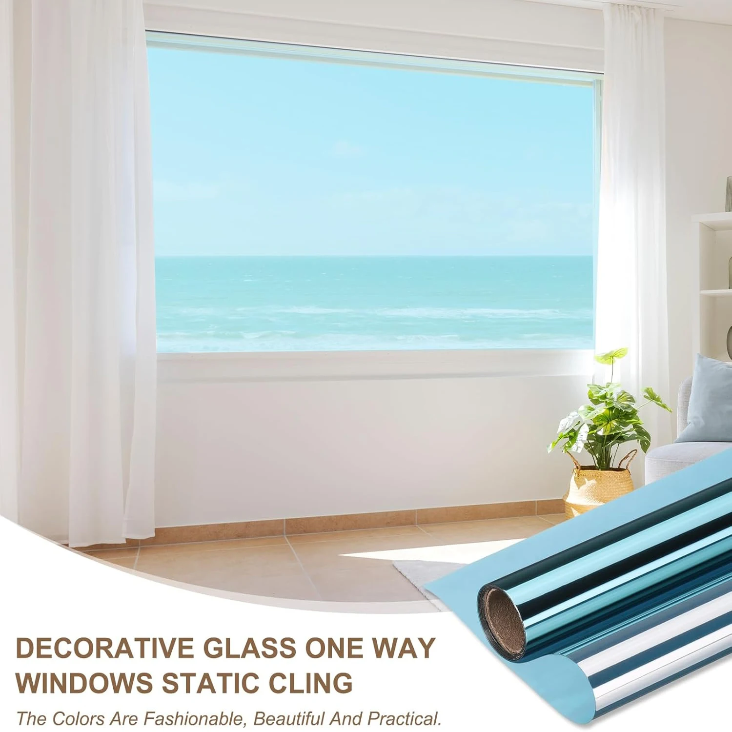 Premium Blue Silver Mirror Privacy Window Film, Self-Adhesive,anti-fading,flexible,Glare Reduction See Out Not In Cover for Home