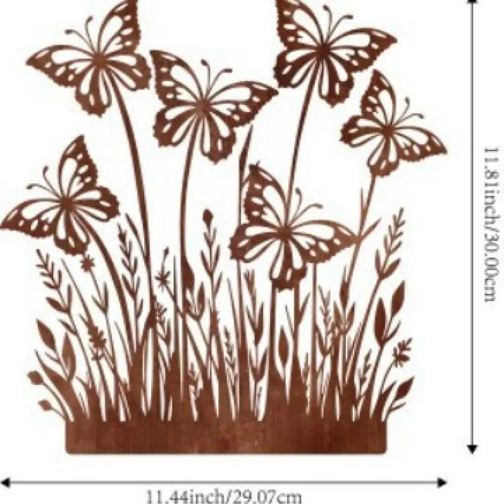 Butterfly Fairy Garden Stake Metal Yard Decorative Art Outdoor Lawn Ornament Iron Silhouette Patio Landscaping Sculptures Decor