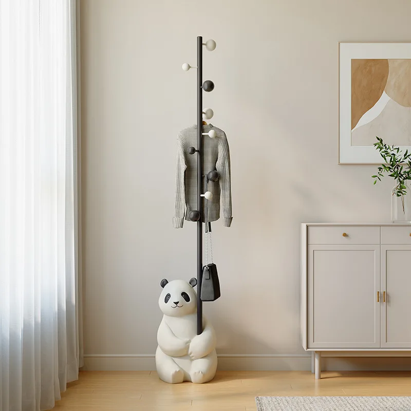 Nordic Creative Cartoon Panda Floor Coat Rack Bedroom Living Room Entrance Metal Household Hanger Vertical
