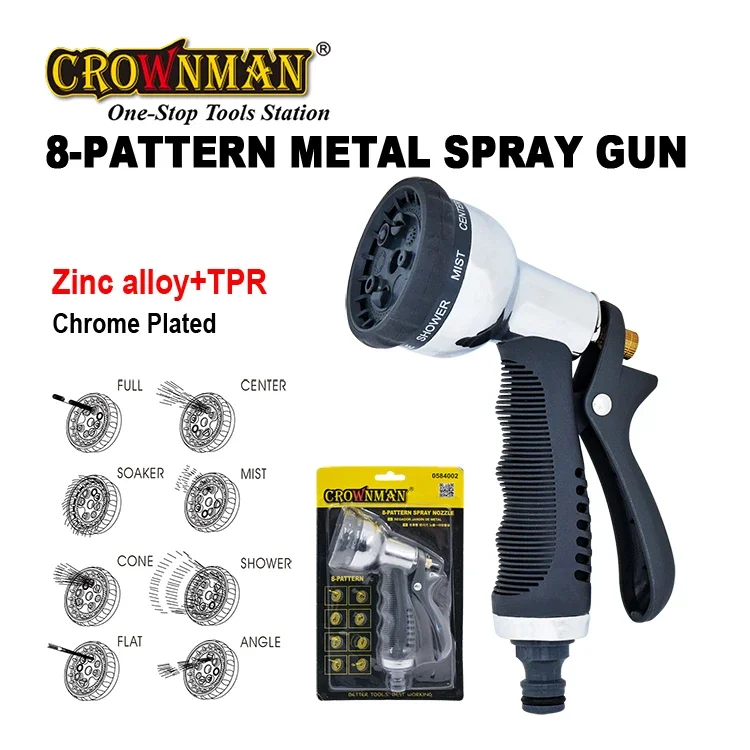 CROWNMAN Garden Tools High Quality 8-Pattern Garden Water Hose Nozzle Gun Adjustable Portable Garden Water Spray Nozzle Gun