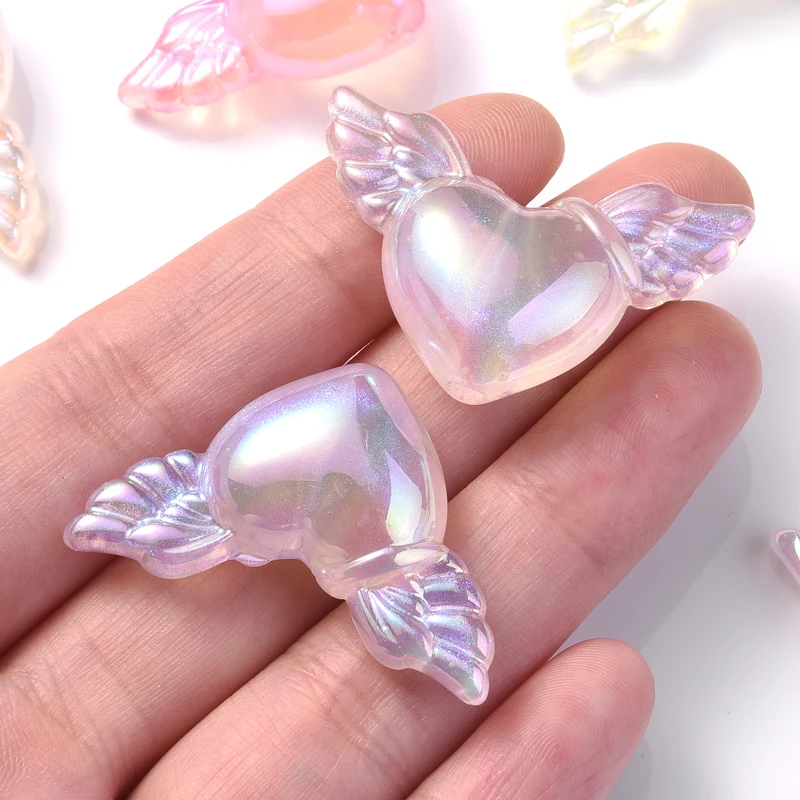 21x35mm 10Pcs Heart Wing Shape Starry Sky Luminous Beads Acrylic Loose Spacer Beads For DIY Jewelry Making Necklace Bracelet