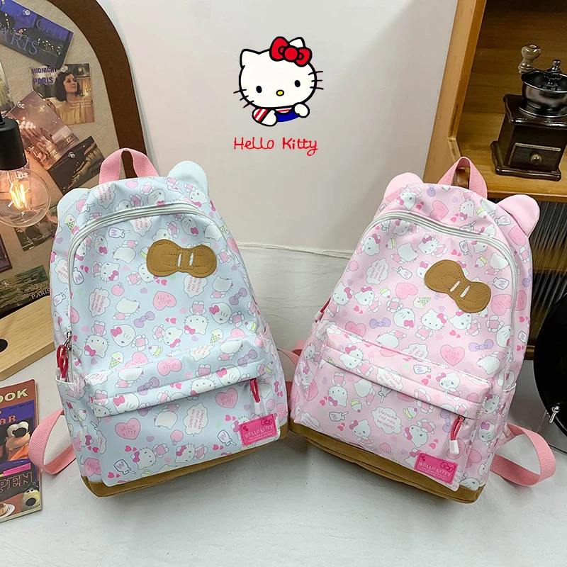 

2024New Sanrio Hello Kitty Cartoon Backpack Printed Sweet Bow Large Capacity Backpack Y2K Kawaii Simple Student Sports Schoolbag