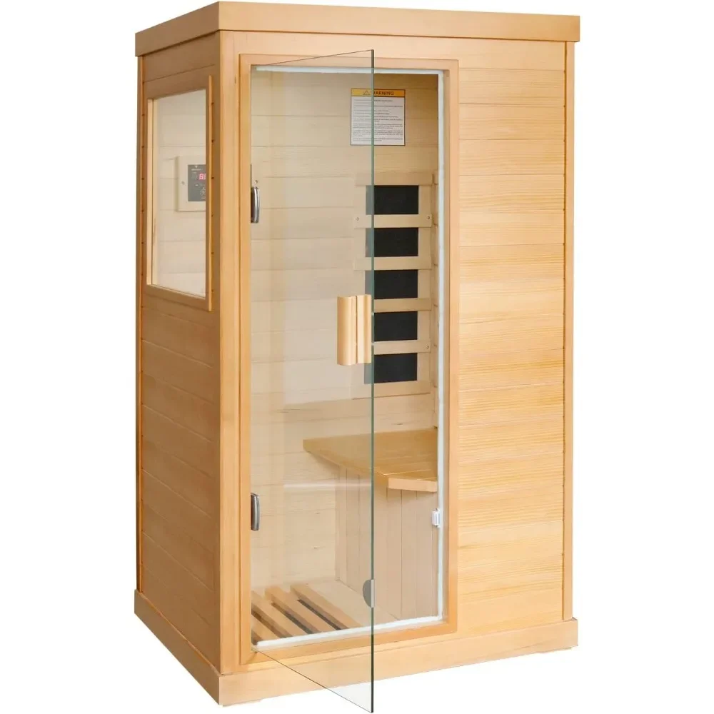 

Far Infrared Sauna Home Sauna Spa Room Canadian Hemlock Wood 800W Indoor Saunas 110V with Control Panel and Tempered Glass Door