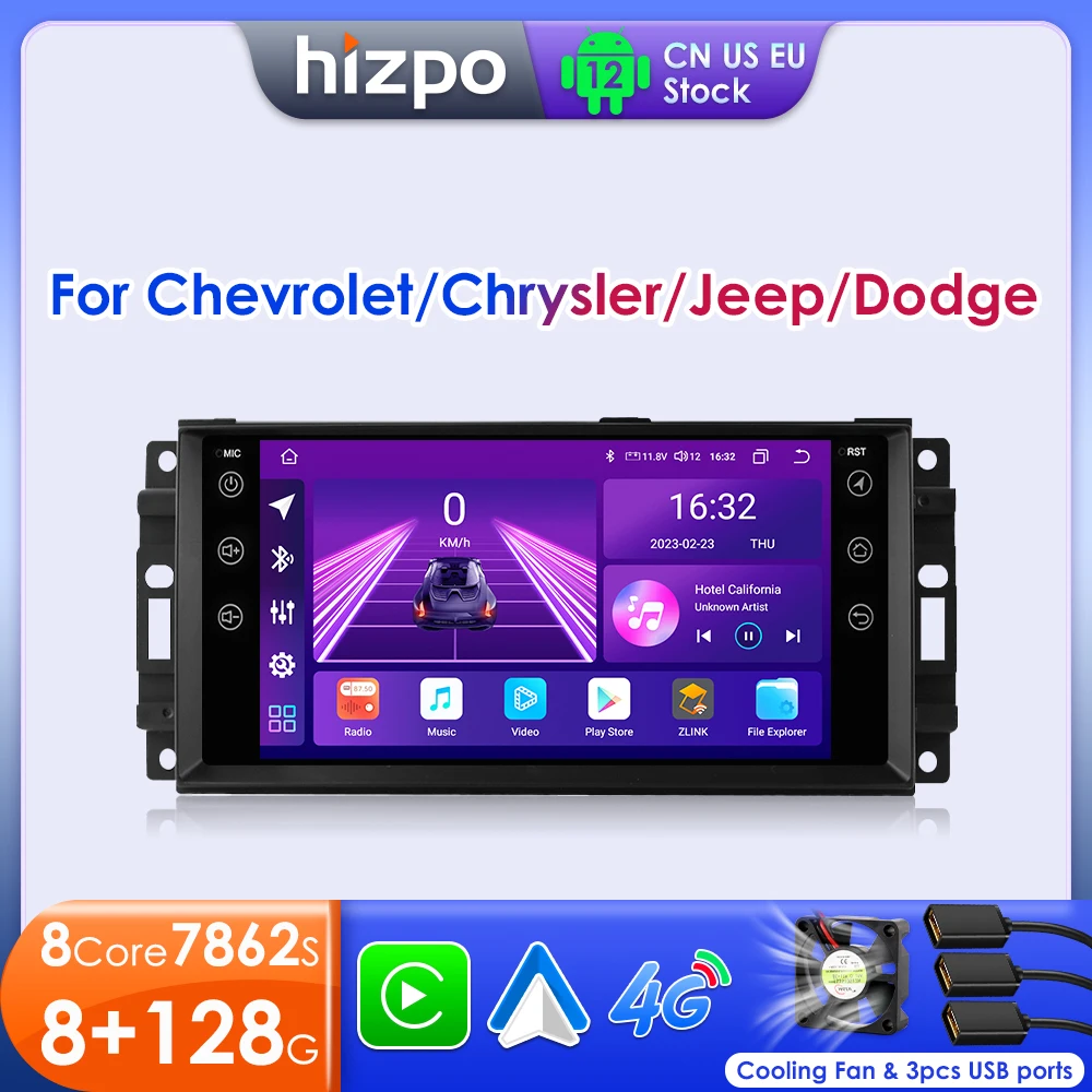 

Hizpo 7" Android 12 for Jeep Cherokee Compass Commander Wrangler 300C Caliber Liberty Car Radio Stereo 4G+WIFI AI Voice GPS Navi