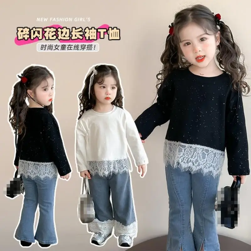 Child Cartoon Kawaii Long Sleeved Autumn New Princess Round Neck Tops Sweet Fashionable T-Shirt Sweat Wicking Moisture Absorbing