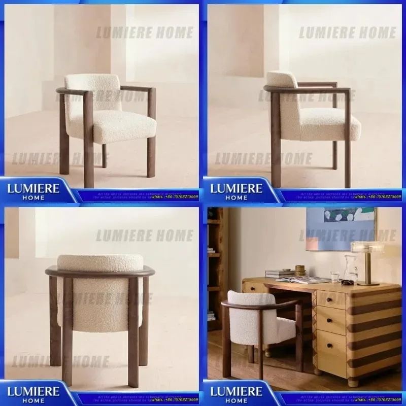 

Scandinavian Vintage Round Solid Wood Dining Chair Home Art Minimalist Lounge Single Chair Makeup Desk Chair Cafe Reception