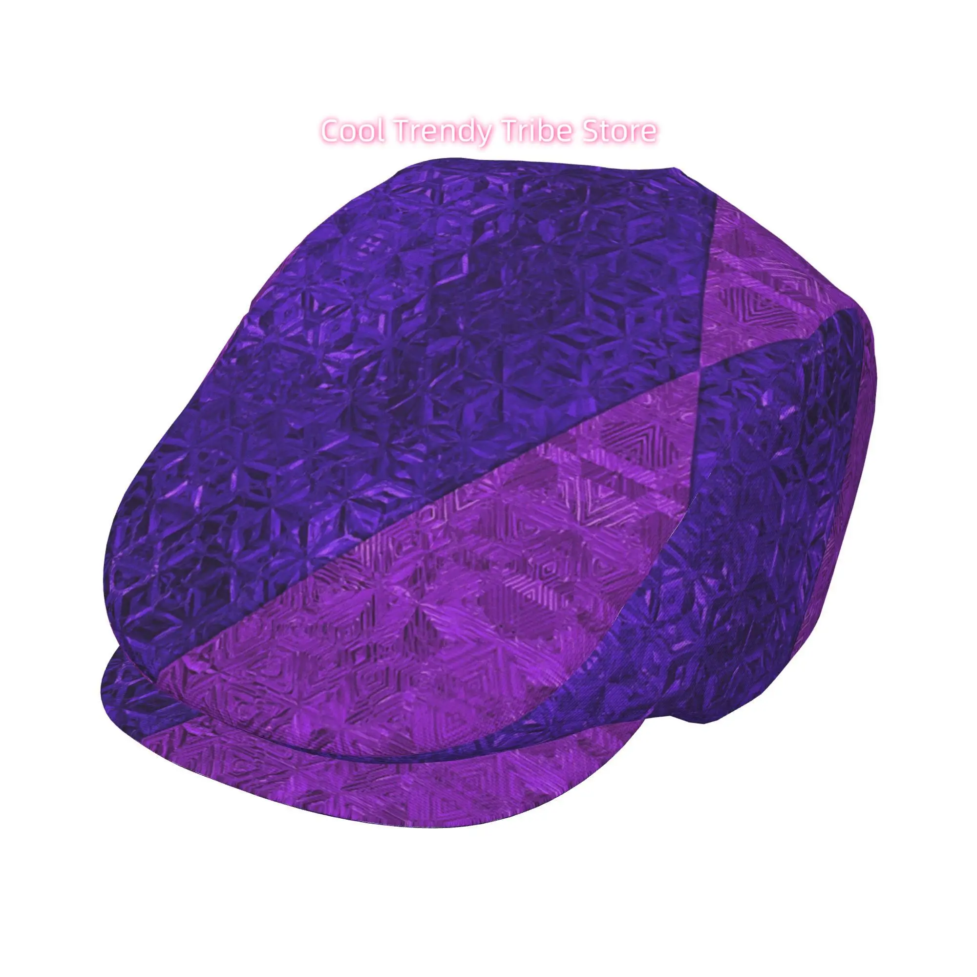 Flat-Top Hats Featuring a Purple Geometric Split Texture, Suitable for Both Men And Women, Including Newsboy Caps, Berets, Irish