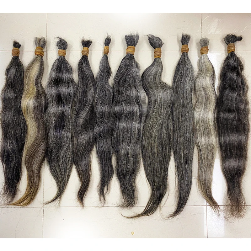 High Quality Straight Gray Hair No Weft Unprocessed Virgin Raw Bulk Hair Human Hair Extensions Hair Bulk Braiding Cabelo humano