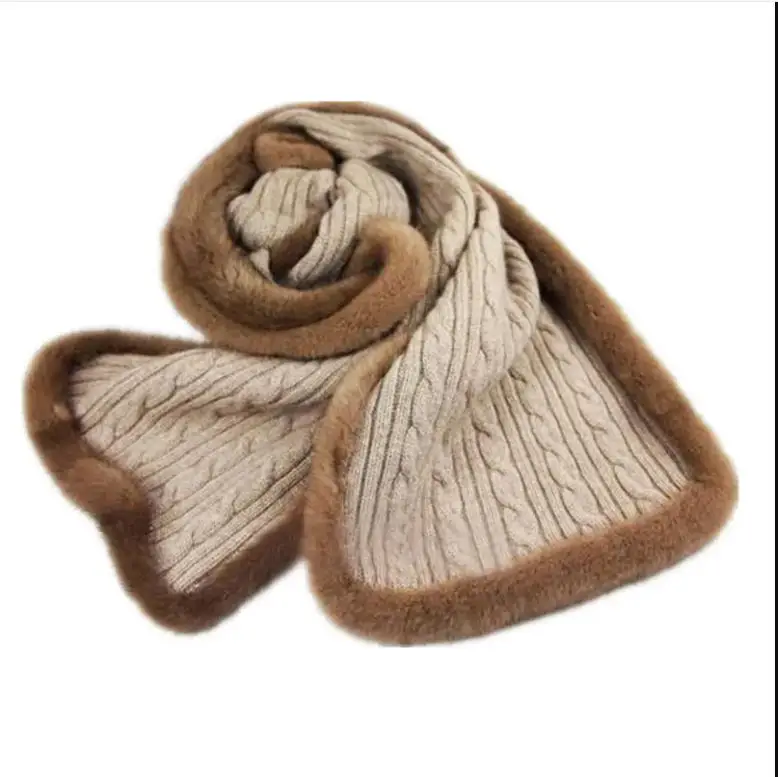 Luxury Women's Cashmere Fur Scarf with Natural Mink Fur Trim Spring Autumn Winter Neck Warmer 100% Pure Cashmere