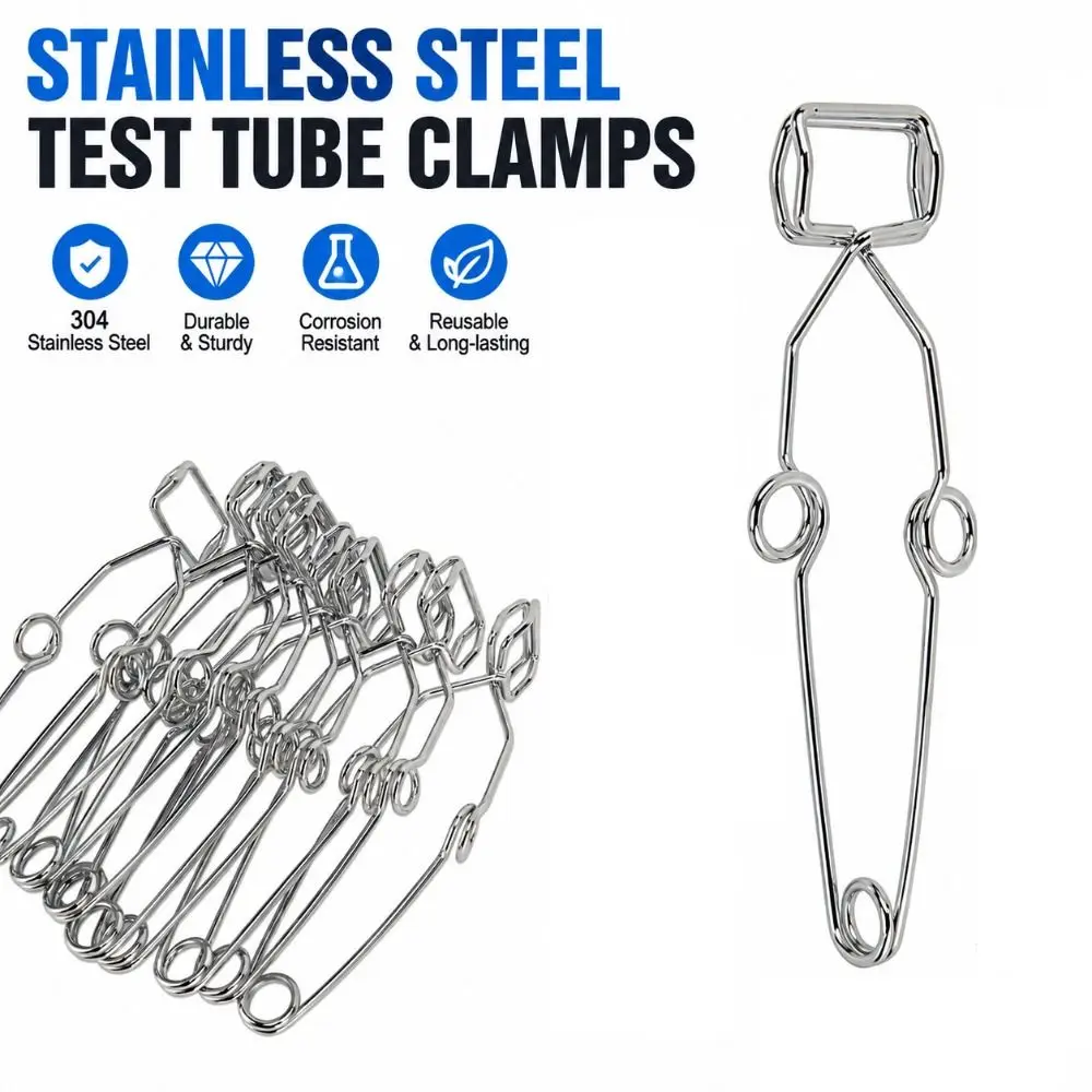 10Pcs New 304 Stainless Steel Test Tube Clamp Corrosion Resistant Reusable Glass Tube Clamp Glass Tube Holder Chemistry Lab