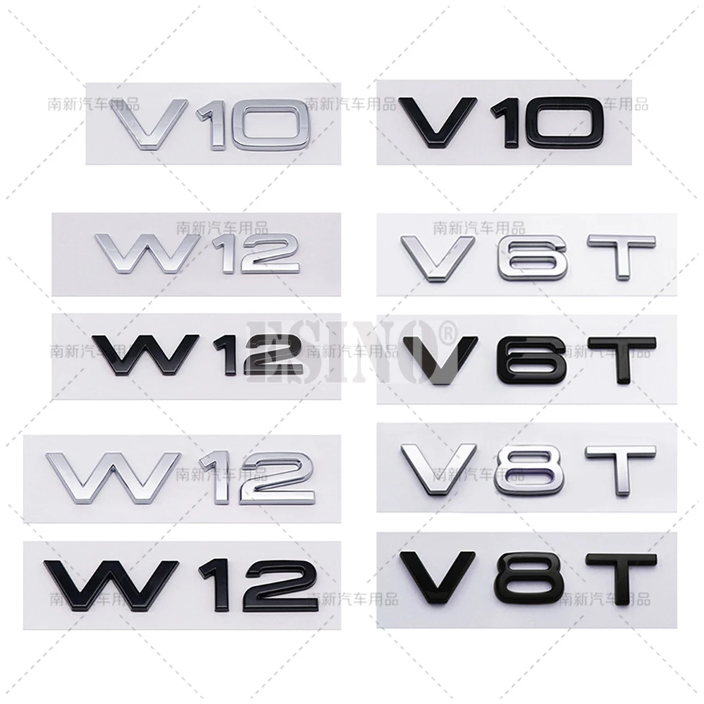 Car Styling V6T V8T V10 W12 3D ABS Chrome Emblem Car Badge Sticker Decal for Audi A6 A7 A8 S4 S5 S6 S7 S8 RS4 RS5 RS6 RS7 TT R8