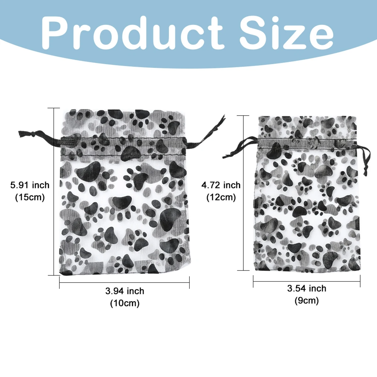 20Pcs Paw Print Organza Jewelry Drawstring Pouches, Wedding Party Christmas Favor Gift Bags, Rectangle